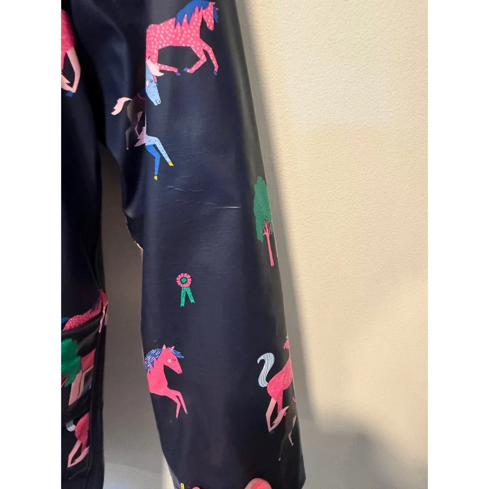 Joules Kids Navy Horse Print Right as Rain Waterproof Fleece Lined Jacket Size 8